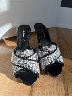 Black & Silver Woven Slide Heels